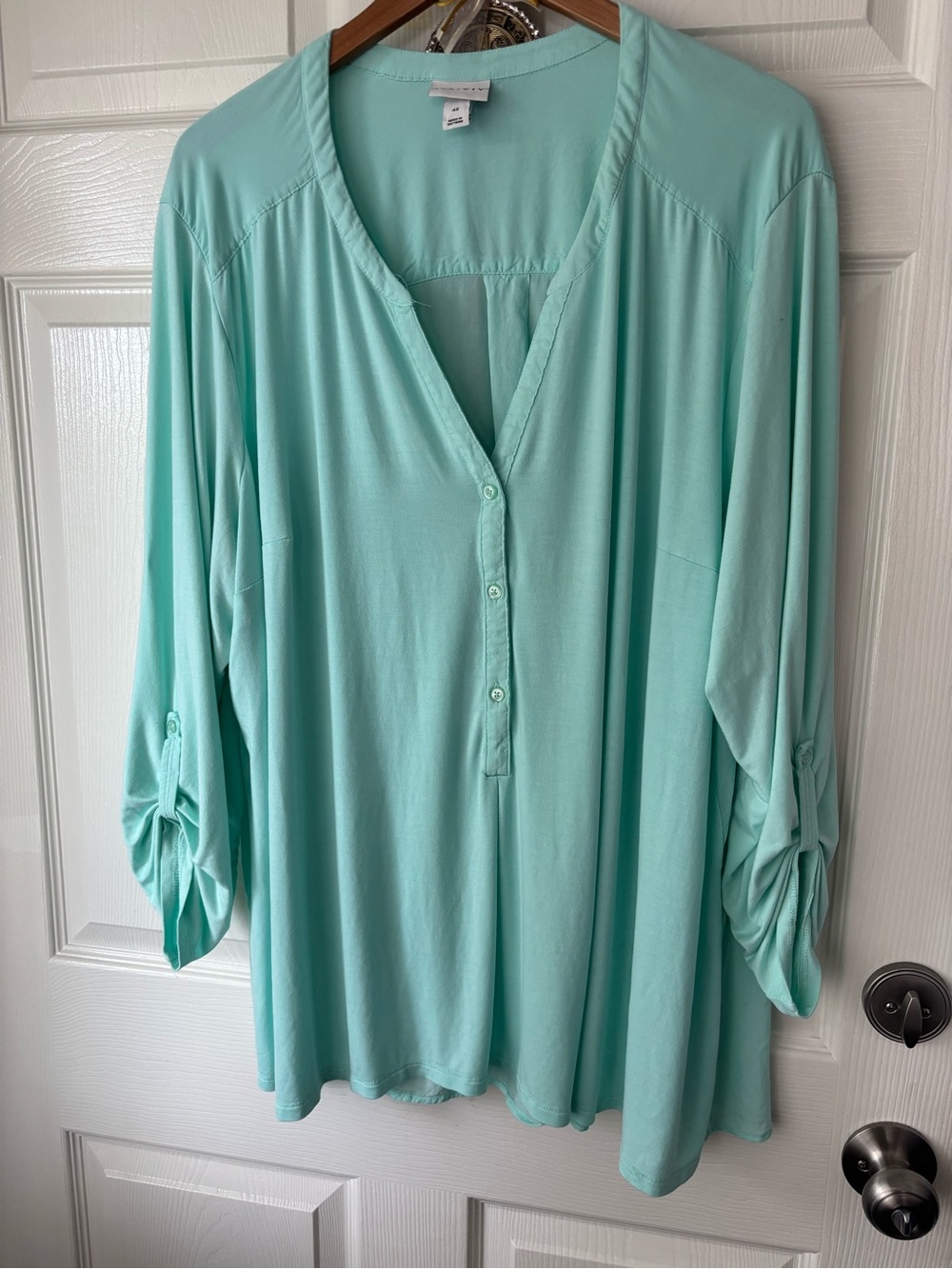 Ava & Viv Light Mint Henley Tunic with Roll-Tab Sleeves